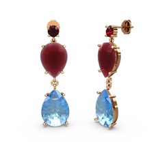 Lena Damla Küpe - Garnet, akuamarin ve kök yakut 8 ayar rose altın küpe #17tl8cf