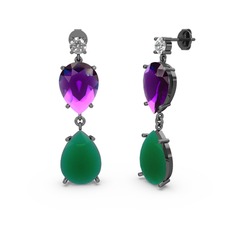 Lena Damla Küpe - Beyaz zirkon, kök zümrüt ve ametist 925 ayar siyah rodyum kaplama gümüş küpe #17xy084