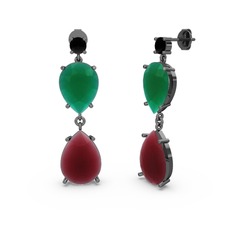 Lena Damla Küpe - Siyah zirkon, kök yakut ve kök zümrüt 925 ayar siyah rodyum kaplama gümüş küpe #183sj6p