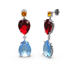 Lena Damla Küpe - Sitrin, akuamarin ve garnet 18 ayar beyaz altın küpe #188fmbg