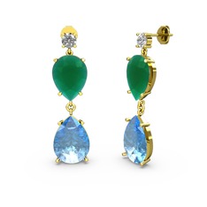 Lena Damla Küpe - Swarovski, akuamarin ve kök zümrüt 14 ayar altın küpe #18arz1l
