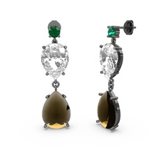 Lena Damla Küpe - Yeşil kuvars, dumanlı kuvars ve beyaz zirkon 925 ayar siyah rodyum kaplama gümüş küpe #18fona1