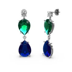 Swarovski, lab safir ve yeşil kuvars 925 ayar gümüş küpe