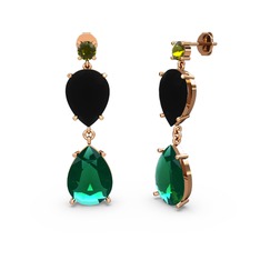 Lena Damla Küpe - Peridot, yeşil kuvars ve siyah zirkon 18 ayar rose altın küpe #18m490m