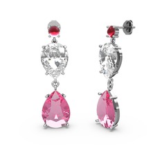 Lena Damla Küpe - Kök yakut, pembe kuvars ve beyaz zirkon 8 ayar beyaz altın küpe #18m81jb