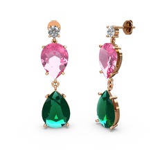 Lena Damla Küpe - Swarovski, yeşil kuvars ve pembe kuvars 14 ayar rose altın küpe #1907zrz