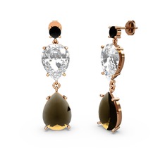 Lena Damla Küpe - Siyah zirkon, dumanlı kuvars ve beyaz zirkon 8 ayar rose altın küpe #194hblg