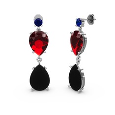 Lena Damla Küpe - Lab safir, siyah zirkon ve garnet 8 ayar beyaz altın küpe #199fpho
