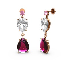 Lena Damla Küpe - Pembe kuvars, rodolit garnet ve swarovski 18 ayar rose altın küpe #19aml5o