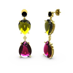 Siyah zirkon, rodolit garnet ve peridot 8 ayar altın küpe