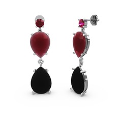 Rodolit garnet, siyah zirkon ve kök yakut 14 ayar beyaz altın küpe