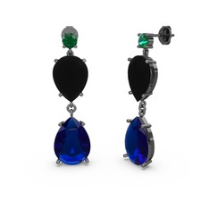 Lena Damla Küpe - Yeşil kuvars, lab safir ve siyah zirkon 925 ayar siyah rodyum kaplama gümüş küpe #19kzvya