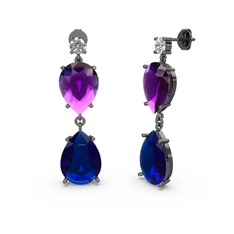 Lena Damla Küpe - Swarovski, lab safir ve ametist 925 ayar siyah rodyum kaplama gümüş küpe #19mvh18