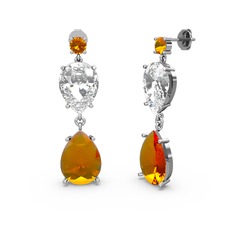 Lena Damla Küpe - Sitrin ve swarovski 14 ayar beyaz altın küpe #19zxskz
