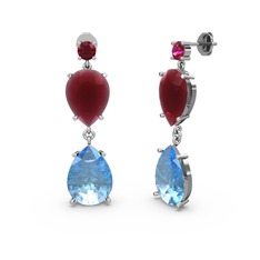 Lena Damla Küpe - Rodolit garnet, akuamarin ve kök yakut 925 ayar gümüş küpe #1a162in