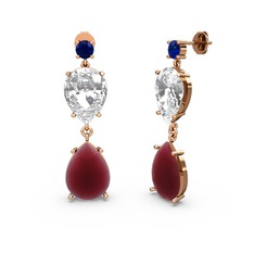 Lab safir, kök yakut ve swarovski 14 ayar rose altın küpe