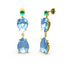 Lena Damla Küpe - Kök zümrüt ve akuamarin 14 ayar altın küpe #1a2vbjv