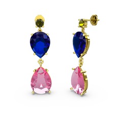 Lena Damla Küpe - Peridot, pembe kuvars ve lab safir 8 ayar altın küpe #1a4ytsb