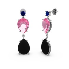 Lena Damla Küpe - Lab safir, siyah zirkon ve pembe kuvars 18 ayar beyaz altın küpe #1a7mu7q