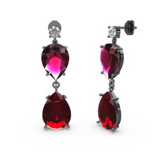 Lena Damla Küpe - Swarovski, garnet ve rodolit garnet 925 ayar siyah rodyum kaplama gümüş küpe #1achaqu
