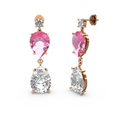 Swarovski ve pembe kuvars 14 ayar rose altın küpe