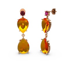 Lena Damla Küpe - Rodolit garnet ve sitrin 8 ayar rose altın küpe #1alpvad