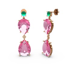 Lena Damla Küpe - Kök zümrüt ve pembe kuvars 14 ayar rose altın küpe #1ao5dra