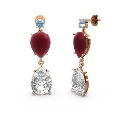 Akuamarin, swarovski ve kök yakut 925 ayar rose altın kaplama gümüş küpe