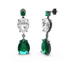 Lena Damla Küpe - Yeşil kuvars ve swarovski 925 ayar siyah rodyum kaplama gümüş küpe #1aph39f