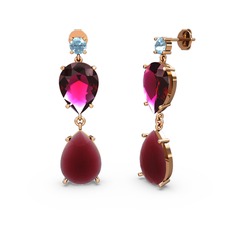 Lena Damla Küpe - Akuamarin, kök yakut ve rodolit garnet 925 ayar rose altın kaplama gümüş küpe #1aq4e3k