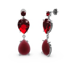 Lena Damla Küpe - Garnet ve kök yakut 14 ayar beyaz altın küpe #1atecb2