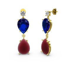 Lena Damla Küpe - Swarovski, kök yakut ve lab safir 18 ayar altın küpe #1avuu9d