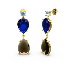 Lena Damla Küpe - Akuamarin, dumanlı kuvars ve lab safir 14 ayar altın küpe #1azqthx