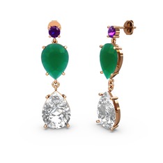 Lena Damla Küpe - Ametist, swarovski ve kök zümrüt 14 ayar rose altın küpe #1b2yua8