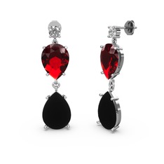 Lena Damla Küpe - Swarovski, siyah zirkon ve garnet 925 ayar gümüş küpe #1b9irha