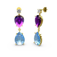 Lena Damla Küpe - Swarovski, akuamarin ve ametist 8 ayar altın küpe #1bfpbrq