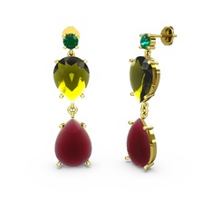 Yeşil kuvars, kök yakut ve peridot 18 ayar altın küpe