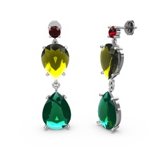 Lena Damla Küpe - Garnet, yeşil kuvars ve peridot 8 ayar beyaz altın küpe #1bhrlod