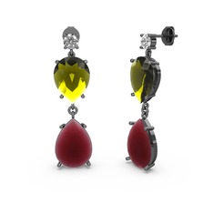 Lena Damla Küpe - Swarovski, kök yakut ve peridot 925 ayar siyah rodyum kaplama gümüş küpe #1bip3ch