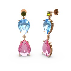 Lena Damla Küpe - Peridot, pembe kuvars ve akuamarin 14 ayar rose altın küpe #1brea5r