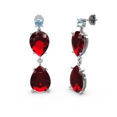 Akuamarin ve garnet 18 ayar beyaz altın küpe