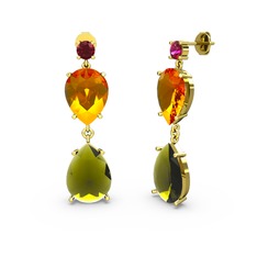 Lena Damla Küpe - Rodolit garnet, peridot ve sitrin 18 ayar altın küpe #1cnen5k