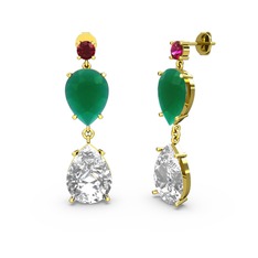 Rodolit garnet, beyaz zirkon ve kök zümrüt 925 ayar altın kaplama gümüş küpe