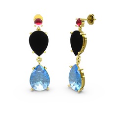 Lena Damla Küpe - Kök yakut, akuamarin ve siyah zirkon 8 ayar altın küpe #1culq2e