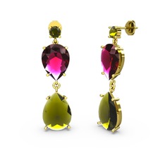 Lena Damla Küpe - Peridot ve rodolit garnet 8 ayar altın küpe #1cun75c