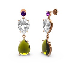 Ametist, peridot ve swarovski 18 ayar rose altın küpe