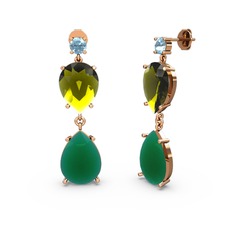 Lena Damla Küpe - Akuamarin, kök zümrüt ve peridot 14 ayar rose altın küpe #1d063os