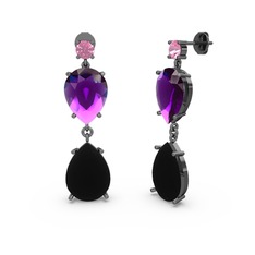 Lena Damla Küpe - Pembe kuvars, siyah zirkon ve ametist 925 ayar siyah rodyum kaplama gümüş küpe #1dcrsz1