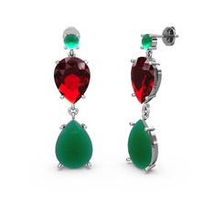 Kök zümrüt ve garnet 8 ayar beyaz altın küpe