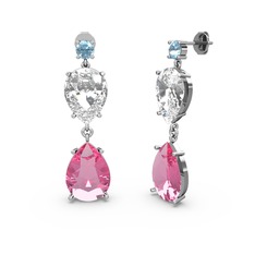 Lena Damla Küpe - Akuamarin, pembe kuvars ve swarovski 18 ayar beyaz altın küpe #1dgfcag